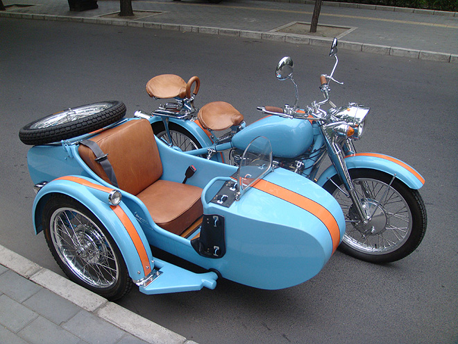 Beijing Sidecar Motorcycles - Baby Blue Orange Race Stripe OHV